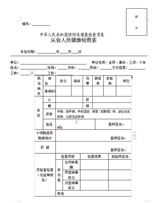 个人健康体检表模板