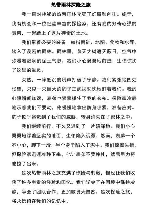 热带雨林探险之旅作文