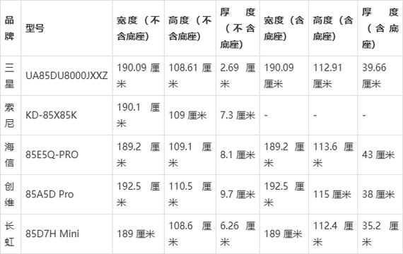 小米85寸电视尺寸