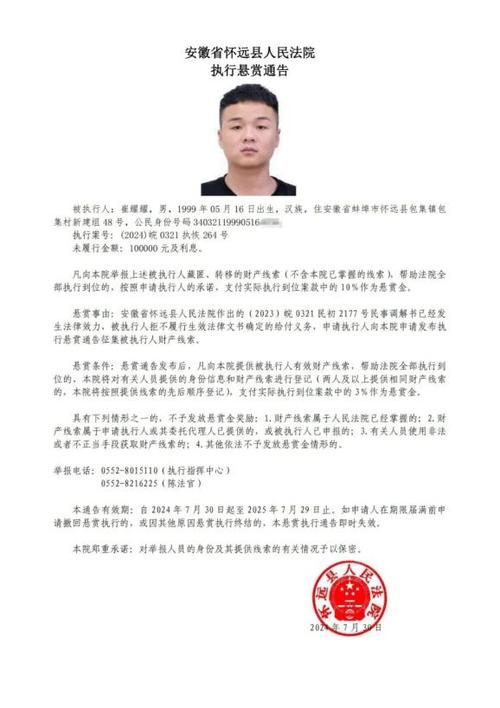 人民法院执行悬赏通告