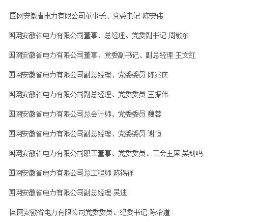 安徽电力高管人员名单