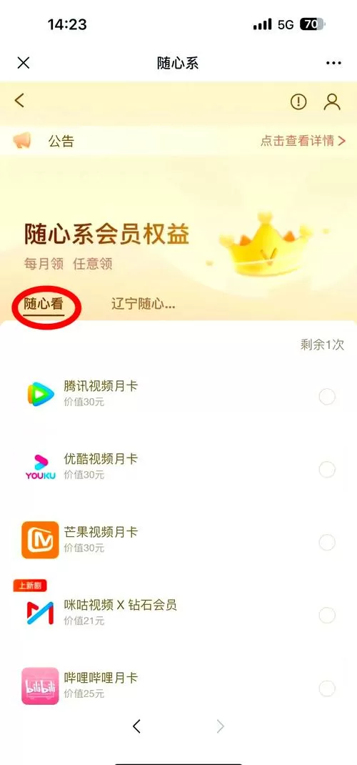 随心看会员已经订购怎么领取图标