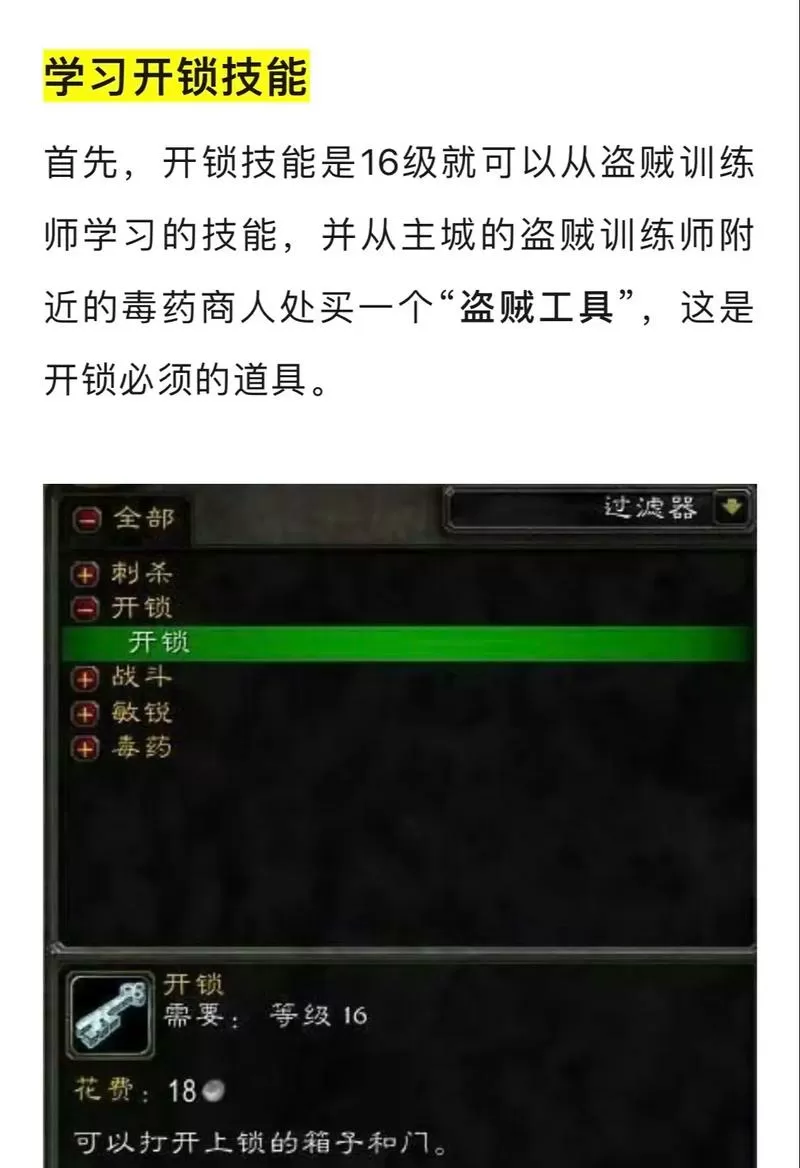 怀旧服盗贼开锁100后怎么练图标