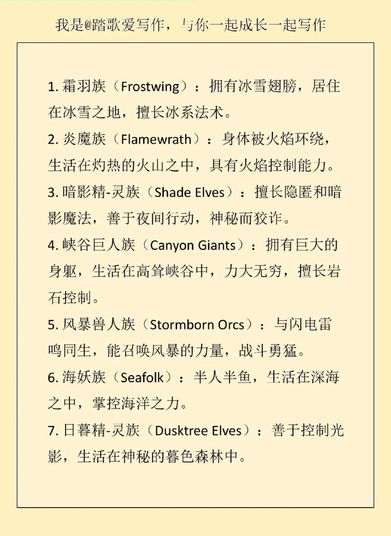 西幻种族设定42种族无限能量版