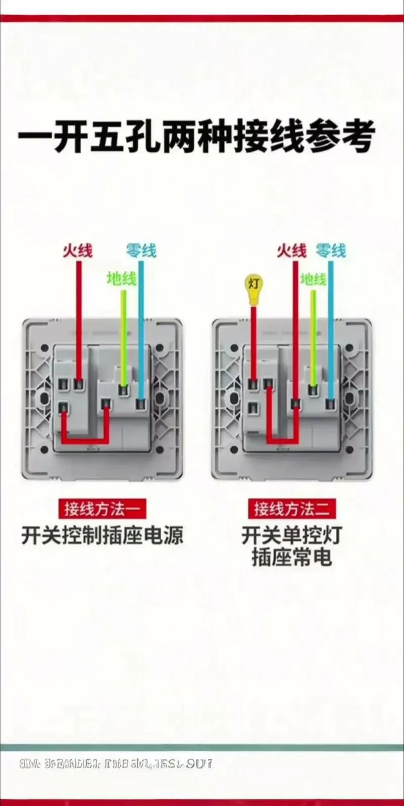 五插孔带开关怎么接线图标