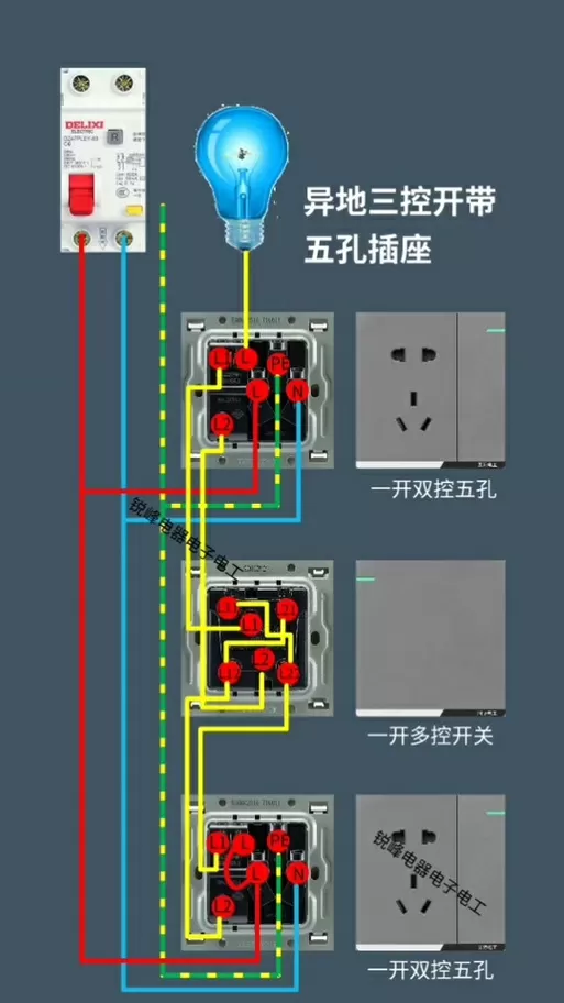 三个五孔插座接线图解图标